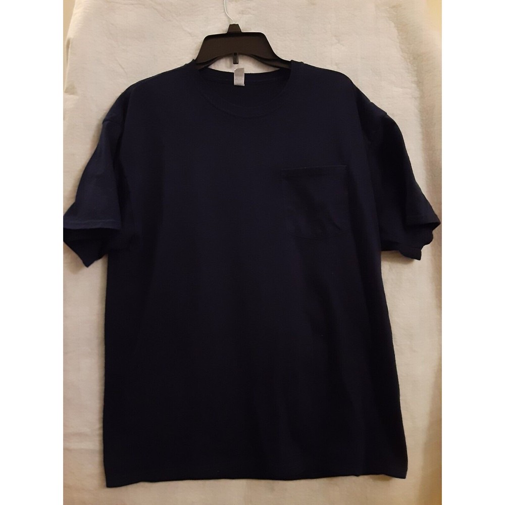 NWOT Jerzees Dri-Power Mens XL Dark Blue Pocket Tee Shirt Knit Cotton/Polyester!